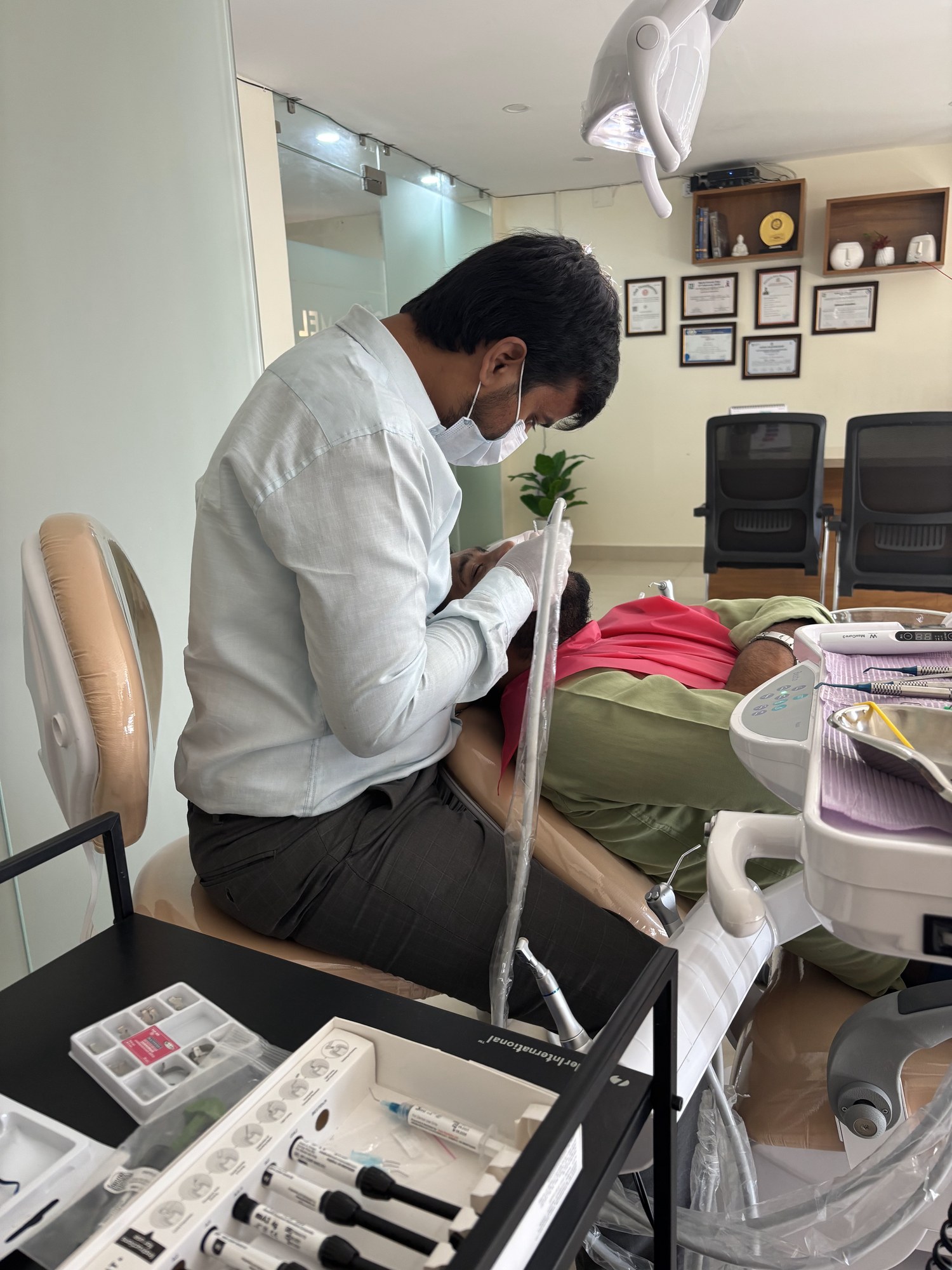Dr. Akhouri Sanskar treating a patient at Enamel Dental, Argora Chowk.
