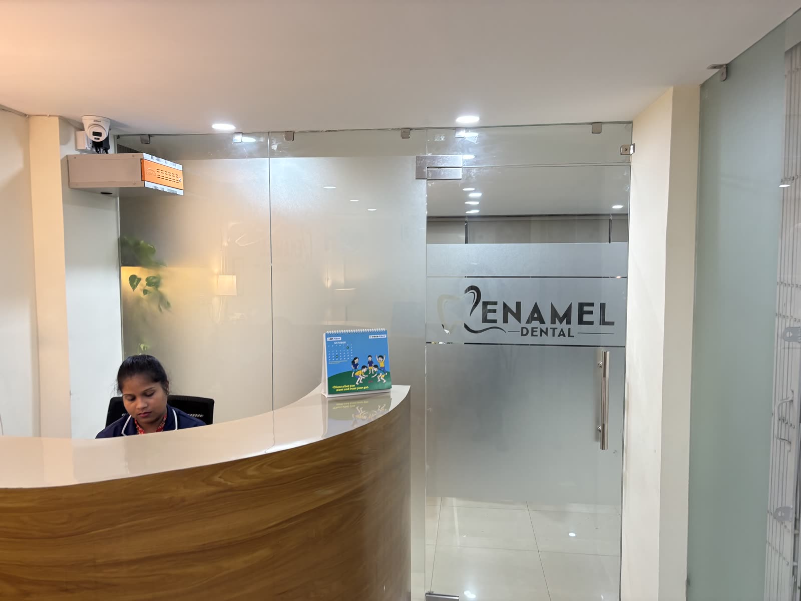 Reception and the Enamel Dental door, Argora.