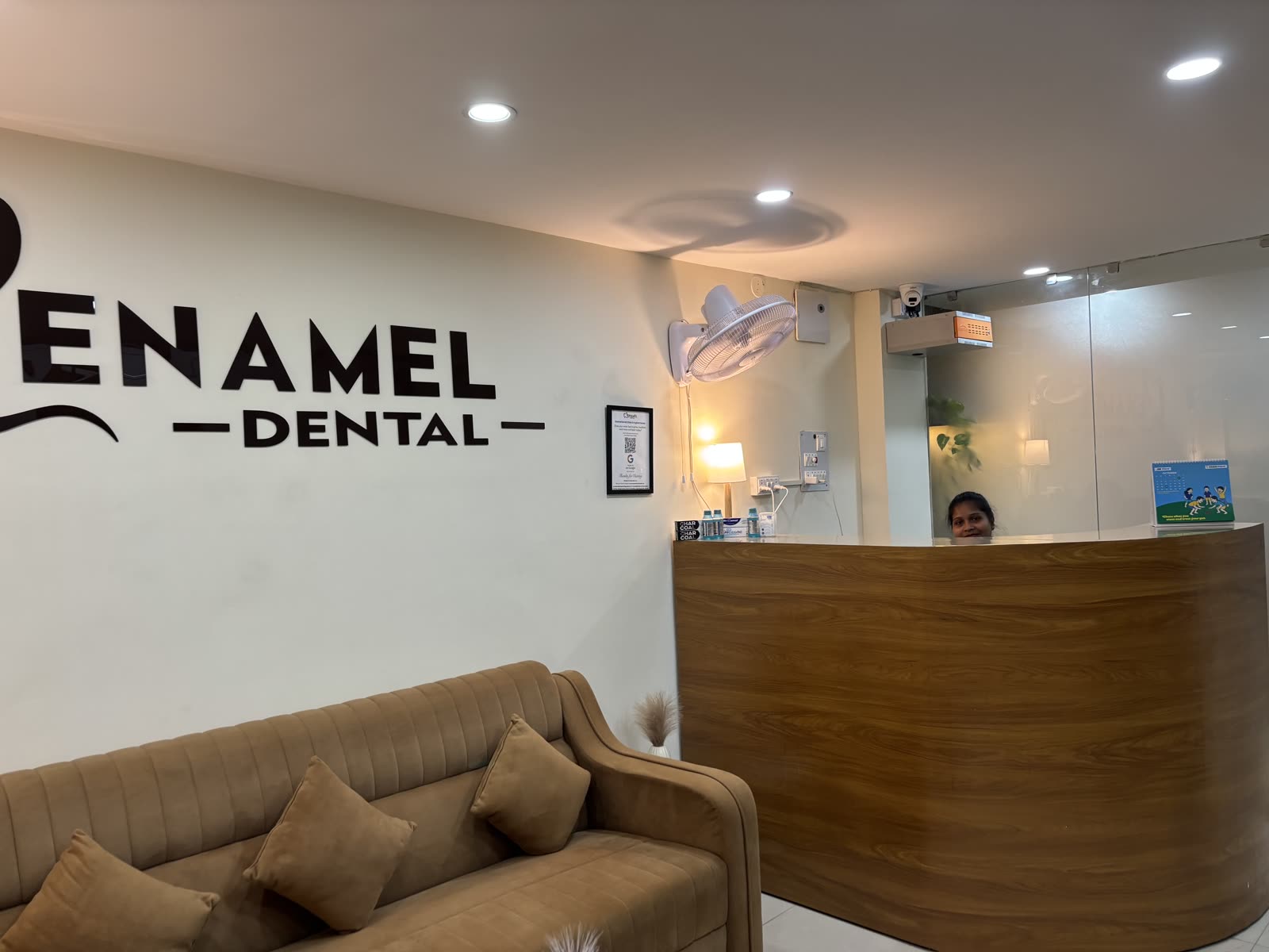 Reception desk at Enamel Dental Clinic, Argora.
